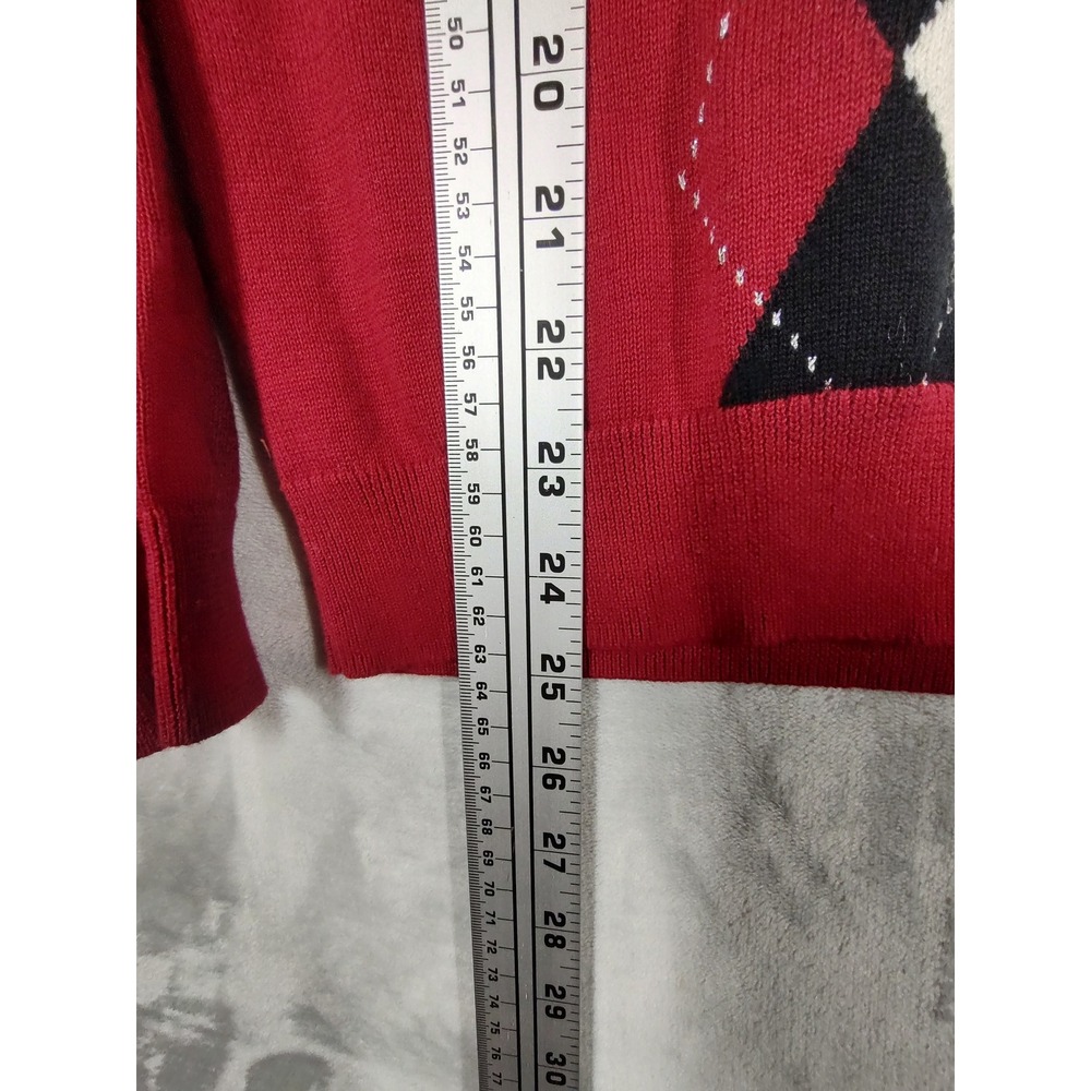 Talbots Red Argyle V-Neck Cotton Blend Metallic Knit Sweater Womens Small 3610 - Picture 5 of 7